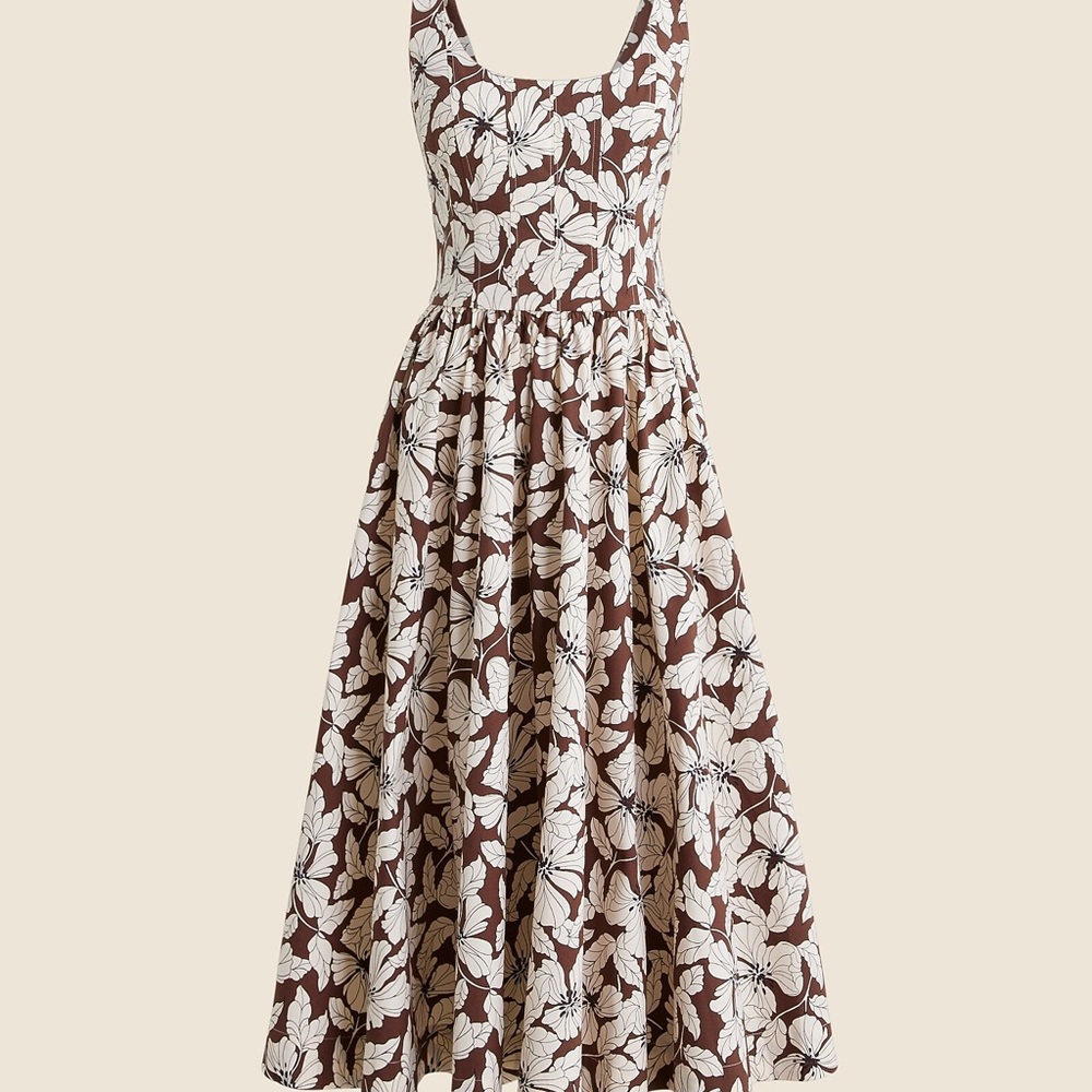 J. Crew Fit-and-flare midi dress in floral cotton poplin chocolate brown